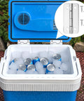 Two Sets Of Premium Stainless Steel Cooler Hinges And Screws For Ice Chests Beefy Heavy Duty Replacement Hardware Includes 2 Hinges And 8 Rust Resistant Screws For Quick Easy Install on a blue cooler with ice and drinks inside.