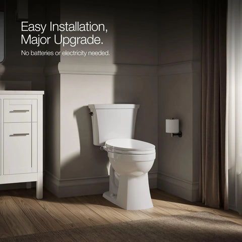 Elongated Manual Bidet Toilet Seat With Chrome Handle And Quiet Close Lid No Power Needed Easy Install displayed in bathroom