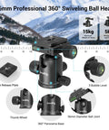 36mm ball head for Beast 71 Inch Foldable Aluminum Camera Tripod with detachable features and panorama base.