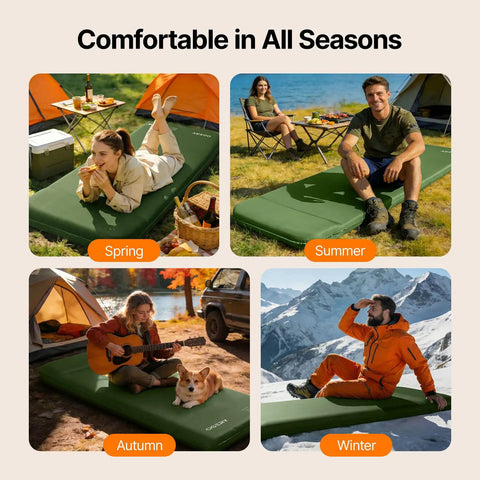 Self Inflating Sleeping Pad With Built In Foot Pump 3 Inch Foam Memory Hybrid Mattress for all seasons camping use