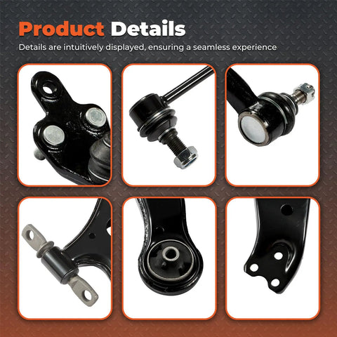 Front Suspension Beefed Up 14 Piece Control Arm Replacement Kit For Toyota Camry 2007 2011 Durable Metal Coated For Long Life And A Smooth Safe Ride With Tight Handling, black control arms close-up