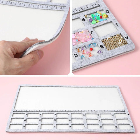 Solid Felt Beading Mat Featuring Sweet Non Slip Flocking Independent Grids Plus Centimeter Tracker For Jewelry Making, gray felt, 14x11 inches.