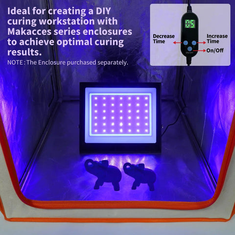 UV Resin Curing Light With Timer Dual Band 365Nm 395Nm 42 LEDs in enclosure with digital control displayed, curing 3D prints