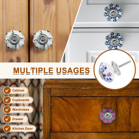Six Piece Vintage Floral Ceramic Pull Knobs Freakin Gorgeous Red Tulip Drawer Handles on cabinets and drawers.