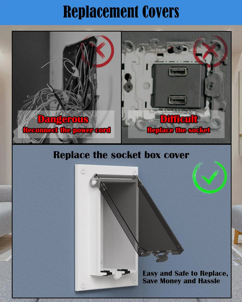 Type 3R Enclosure Cover Single Gang Vertical Outdoor Electrical Box Cover Weatherproof Clear Two Pack shown with old versus new covers.