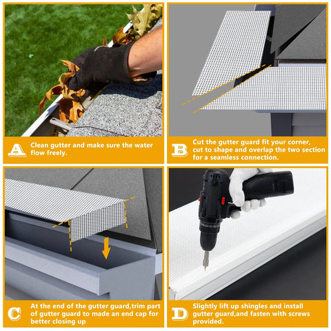 Gutter Guards Kit 48 Ft 35 Pack For 4-Inch, 5-Inch, And 6-Inch Gutters, Universal Stainless Steel Mesh Gutter Guard Covers With Screws, Easy Install, Weatherproof And Corrosion-Resistant Debris Barrier