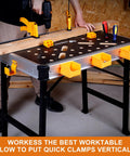 Heavy Duty Portable Workbench With 1000 Pound Capacity Folding Work Table in use with tools and quick clamps