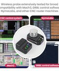 Pro Grade Wireless Z Axis Probe Tool Setter for CNC Router, showing compatibility with Mach3, GRBL, and NymoLabs CNC systems