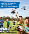 Kids playing outdoors with Baby Yoda RC Helicopter Toy For Kids 8 And Up Easy Fly Remote Control Copter with LED lights in park