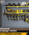 Pro Grade Power Tool Organizer With Charging Station Wall Mount And Surge Protected Power Strip for garage organization.