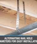 Galvanized Hanger Strap 28 Gauge Bagged Three Quarter Inch by 10 Feet suspending pipe from wooden rafters