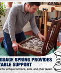 15 Piece 6 Inch Upholstery Coil Springs Set Knotted Ends Sofa Chair Couch Repair High Elastic Steel DIY Furniture Fixin Easy Hook On Install No Sweat Rig Up Smooth Results in use for furniture restoration.