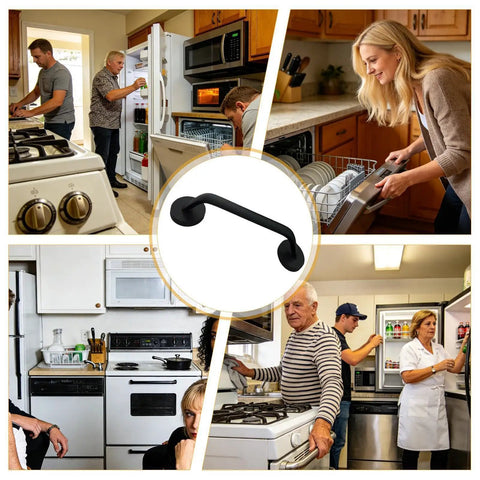 Sleek Aluminum Fridge Door Handle With Self Adhesive Mount No Drill Needed For Easy Kitchen Appliance Upgrade And Rental Friendly Installation in modern kitchen.