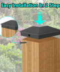 4x4 Wood Fence Post Cap 3.5x3.5 Inches Black, PP Plastic Waterproof UV Proof Keeps Posts From Cracking And Rotting, Fits 3.58x3.58 Inner Diameter shown on wood post.