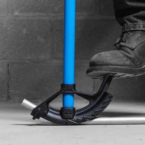 Heavy Duty Conduit Bender For Three Quarters Inch EMT And One Half Inch Rigid IMC Ductile Iron Construction with foot pressing down