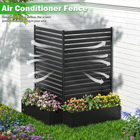 No-Dig Metal Patio Privacy Fence Screen With Planter Box For Outdoors, 73.8 In H By 45.3 In W, Rustproof Air Conditioner Fence Enclosure