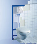 Rapid SL 3 In 1 Wall Hung Toilet Kit With Wall Brackets And Skate Air Flush Plate, Dope Chrome Finish, installed in tile wall
