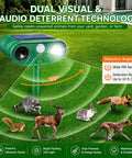 Two Pack Solar Ultrasonic Animal Repeller Set To Keep Cats, Deer And Other Pests And Critters Off Your Lawn And Garden, Easy Stake In Outdoor Deterrents That Recharge In Sun And Work Day And Night, solar stake device