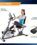 Magnetic Recumbent Exercise Bike With Eight Resistance Levels NS40502R Grey showing ergonomic foam handles and level adjusters
