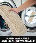 Top Notch 36 Inch Microfiber Dust Mop Head Replacement For Heavy Duty Commercial Floor Cleaning And Janitorial Supplies Blue Three Pack Refills being placed in a washing machine.