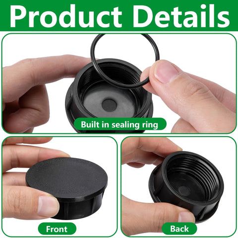 4 Pack Sprinkler Head Cap With Sealing Ring Spray Shut Off Covers showing black caps with ring, front and back view
