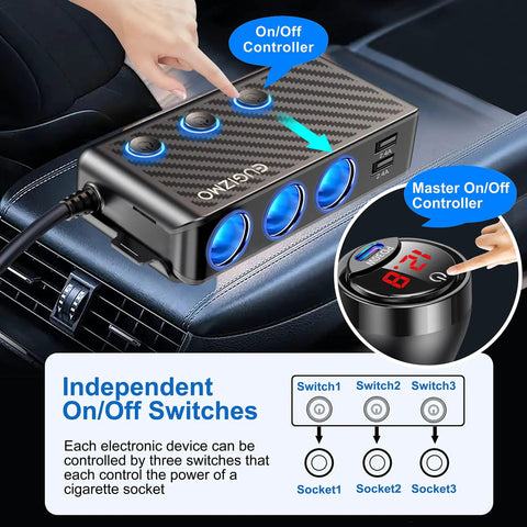 Plug Straight Into Your Whip With This Eight In One Cigarette Lighter Adapter Packing triple sockets and on/off controller for devices.