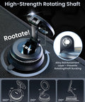 Two In One Car Phone Mount With Magnetic Clip For MagSafe And Android, 360 Degree Suction Holder for dashboard, showing rotating shaft