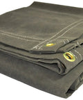 Folded Heavy Duty Green Canvas Tarp 10x12 Dry Top Waterproof Outdoor Cover, with brass grommets, in olive green