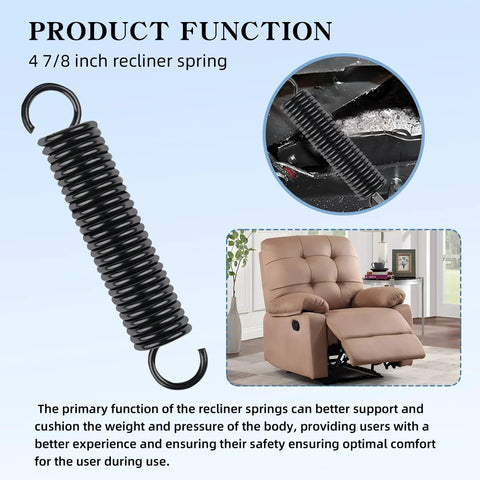 Top Shelf Tilt Recliner Extension Springs Two Pack Four Point Eight Inch Replacement Tension Coils For Sofas And Rockers close-up of 4 7/8 inch black recliner spring