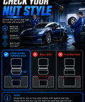Check your nut style guide for Heavy Duty Anti Theft Wheel Lock Lug Nuts M14x1.5 fitment, showing cone tapered seat vs ball and flat seats.