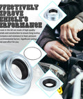 Front view of axle seal kit with metal and rubber outer tube seals and vacuum shaft seals for Ford F-Series Super Duty.