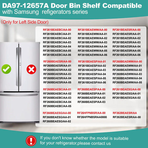 Left Door Refrigerator Shelf Replacement compatibility chart for PS4176661, DA63-06867, AP5621270, Samsung models