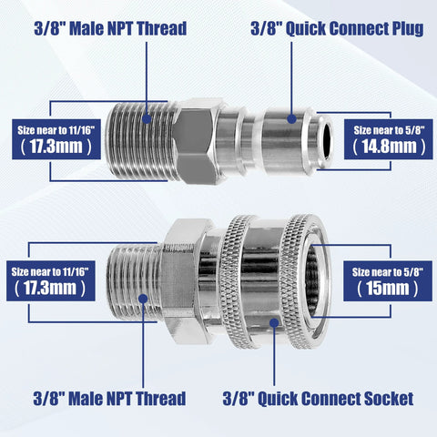 3/8 inch quick-connect valve kit high pressure adapters showing NPT thread and socket sizes