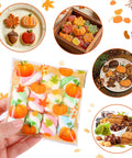 Fall Treat Bags 200 Pack, 4x4 Self Sealing Cellophane Bags with autumn design, featuring candy and snacks for Thanksgiving gifts.