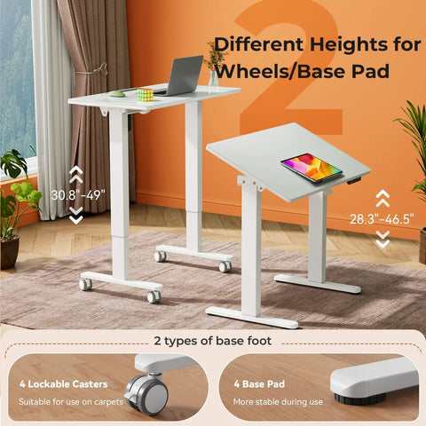 Liftsync 35 Inch Glass Standing Drafting Table With 90 Degree Tilt Adjustable Height For Art Painting And Drawing Foldable Workstation Desk Space Saving Design for different heights, showing two height settings.
