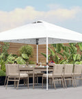 Pop Up Canopy 10x10 Easy Up Tent With Wheels Heavy Duty Beach Shade Shelter in a garden setting showing white waterproof fabric