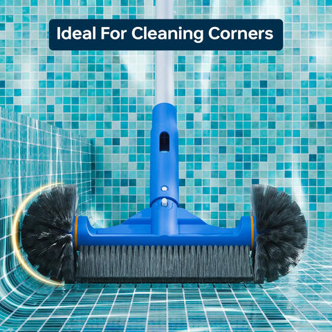 Heavy-duty round brush of Deluxe Pool Cleaning Kit With Skimmer Net And Round Brush 70 Inch Telescopic Pole for corner cleaning