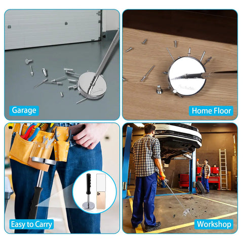 Telescoping Magnetic Sweeper Set With 35 Lb Magnet 3.5 Lb Magnetic Pick Up Tool Rectangle Magnetic Bowl Tray used in garage and workshop