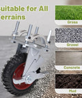 Six Inch Heavy Duty Tube Gate Wheel With Brake Red Galvanized Steel Caster Built Tough To Carry 450 Pounds Rides Smooth As Silk With Dead Tight Foot Brake on various terrains.