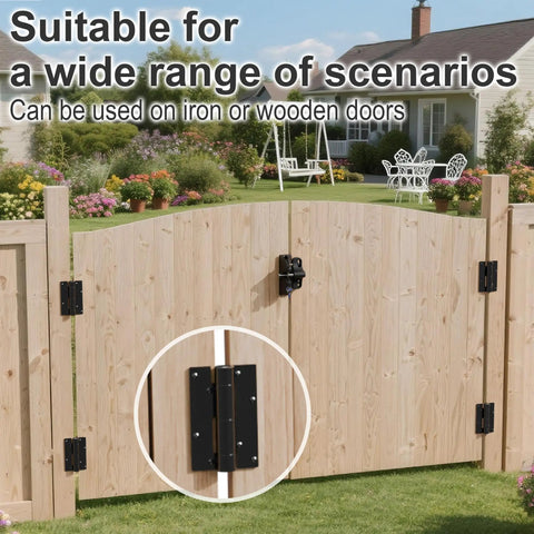 Heavy Duty Aluminum Self Closing Gate Hinges Featuring Slick Adjustable Spring Tension For Rock Solid Auto Fence Gate Closure No Sweat Installation And Heavy Load Support on wooden gate.