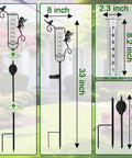 Solar Powered Glass Weather Station Rain Gauge Garden Stake With Freeze Proof Design Fairy Garden Decor Outdoor Yard Crystal Pendant Rain Meter Easy Lawn Rain Reading And Garden Swag, 33 inches tall with clear glass, shown in sections