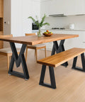 Heavy Duty Trapezoid Metal Table Legs For Bench And Coffee Project Builds Hella Sturdy 16 Inch Height Set Of Two With Included Mounting Screws Rust Resistant Powder Coated Finish Leveling Foot Pads For Dead Simple Diy Assembly in a modern kitchen setting.