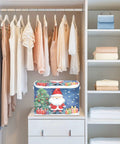 Heavy Duty Collapsible Linen Storage Cubes With Flip Top Lid And Sturdy Rope Handles Super Roomy Closet Organizers with Christmas design in a modern closet.