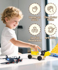 Child playing with DIY Wooden Build Art Crafts Kit 3 Pack For Kids Ages 4 To 12 Make Your Own Car Boat Plane Movable Wooden Toys STEM Set
