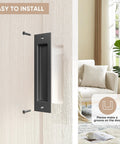 8 Inch Flat Black Barn Door Finger Pull Handle Sliding Door Hardware Solid Heavy Duty Recessed Door Handle For Barn Doors Cabinets and Furniture Flush Mount Look Rust Resistant Carbon Steel installed on door