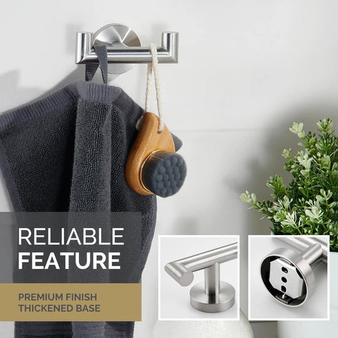 Heavy Duty Brushed Nickel Towel Hook For Bathroom Wall Mount SUS 304 Stainless Steel Double Coat Hook holding towel and scrubber