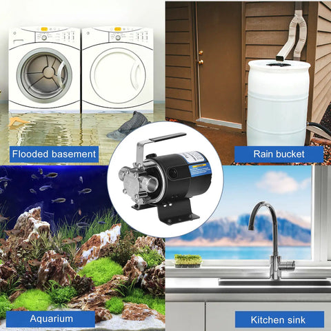 Ready To Roll Heavy Duty 1/10 Hp Electric Water Transfer Pump Delivering 330 Gph Flow With 40 Ft Lift For Effortless Fluid Handling in flooded basement, aquarium, rain bucket, kitchen sink.