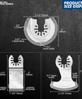 3 Pack Diamond Grit Oscillating Blades For Grout Removal And Mortar Cleaning size display with measurements