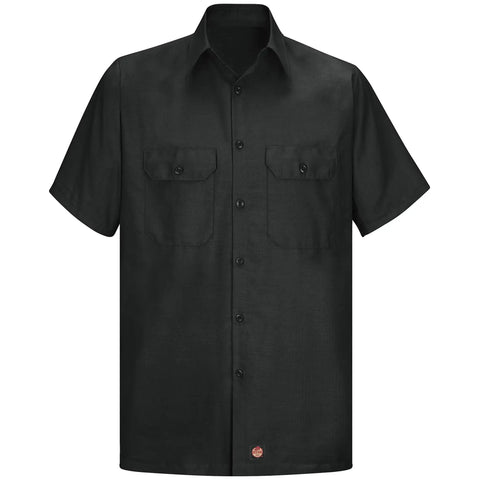 Men's Pro Grade Short Sleeve Industrial Work Shirt Lightweight Cotton Poly Blend Regular Fit Button Down Black Large front view
