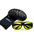 Heavy Duty Laser Safety Glasses Delivering Full Coverage Broad Spectrum Eye Protection For Uv To Far Infrared Range CE En207 Shop Tested Top Shelf Protective Eyewear Anti Glare Lightweight Comfort Fit Gear with carrying case and pouch.
